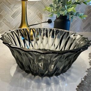 Elegant Black Glass Serving Bowl by Libby - 8”